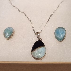 Sterling Silver Larimar Necklace Set